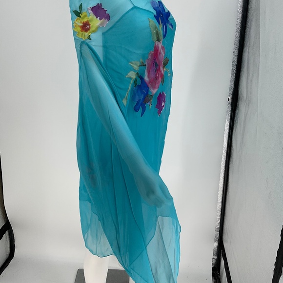 Dolce & Gabbana Vintage Aqua Transparent Silk 2-Piece Dress w/ Floral Appliqué - Picture 9 of 16